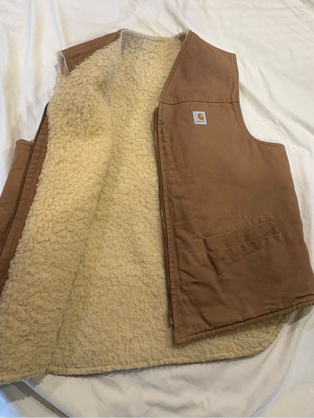 Vtg 80s/90s Carhartt 6SVT Sherpa Lined Duck Canvas Vest Brown Made in USA - XLT - Picture 8 of 9